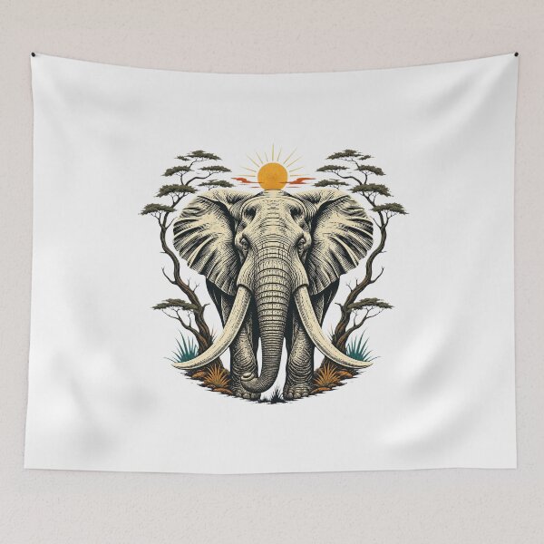 Item preview, Tanzania Elephant Vintage African Savanna Wildlife Illustration designed and sold by AMICO77.