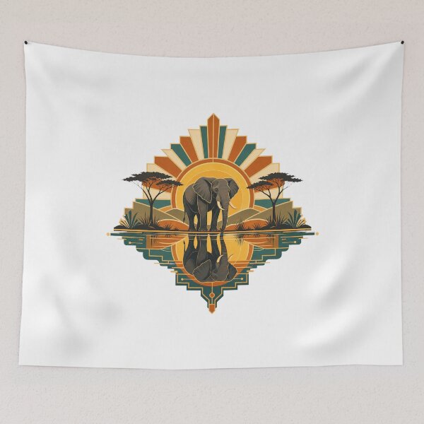 Item preview, Tanzania Elephant Vintage African Savanna Wildlife Illustration designed and sold by AMICO77.