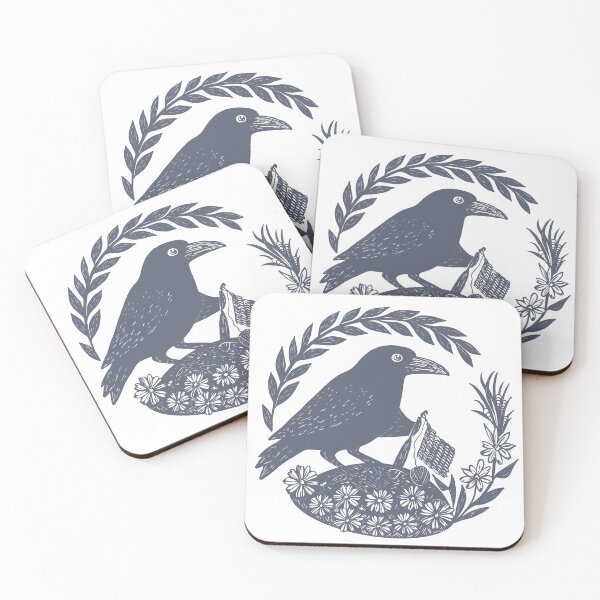 Item preview, Crowchet | vintage vibe linocut crow with crochet designed and sold by KatieCrommett.