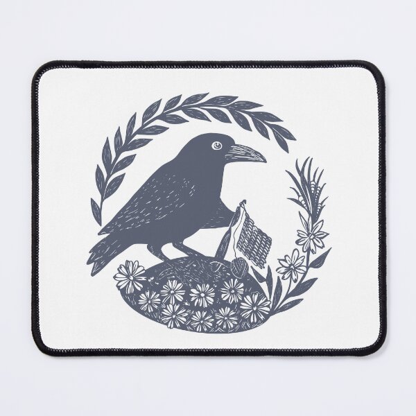Item preview, Crowchet | vintage vibe linocut crow with crochet designed and sold by KatieCrommett.