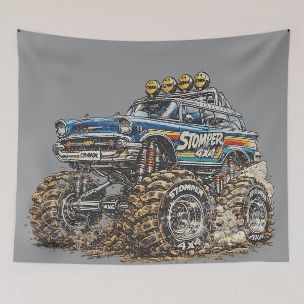 Item preview, Stomper 4X4 Monster Truck Chevy Nomad T-Shirt Retro Stripes Graphic. designed and sold by BlueLineLAX.