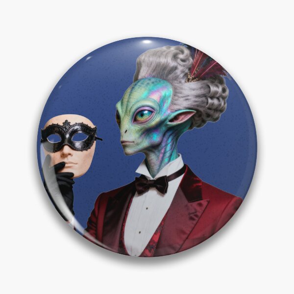 Item preview, Alien Masquerade — Red Tuxedo Peacock Extraterrestrial Art Print designed and sold by monolithstudio.