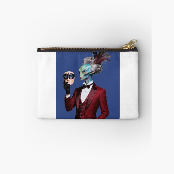 Item preview, Alien Masquerade — Red Tuxedo Peacock Extraterrestrial Art Print designed and sold by monolithstudio.