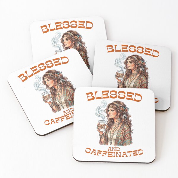 Item preview, Blessed And Caffeinated Boho Coffee Girl designed and sold by Stone and Sage Prints.