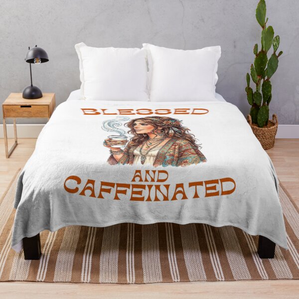 Item preview, Blessed And Caffeinated Boho Coffee Girl designed and sold by Stone and Sage Prints.