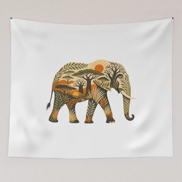 Item preview, Tanzania Elephant Vintage African Savanna Wildlife Illustration designed and sold by AMICO77.
