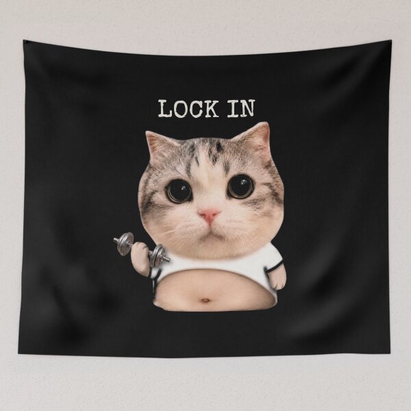 Item preview, Lock In Cat Funny Gym Bodybuilding Powerlifting Meme [Black Shirt Only] designed and sold by Off-Road-Zone.
