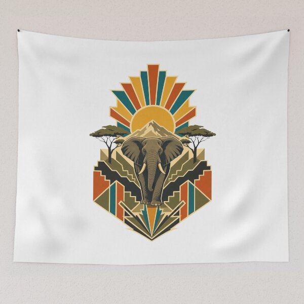Item preview, Tanzania Elephant Vintage African Savanna Wildlife Illustration designed and sold by AMICO77.