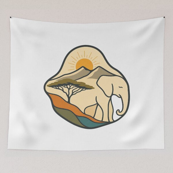 Item preview, Tanzania Elephant Vintage African Savanna Wildlife Illustration designed and sold by AMICO77.