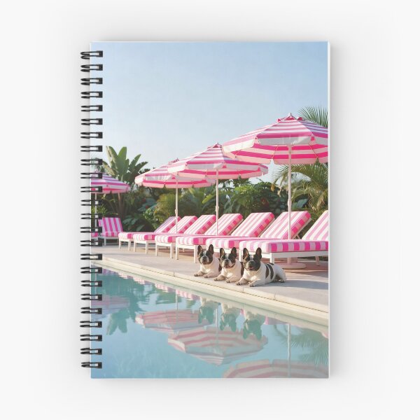 Item preview, French Bulldog Poolside Photography Print Pink Summer Resort Artwork Luxury Vacation Aesthetic Contemporary Coastal Inspired Decor designed and sold by Kzara Visual.