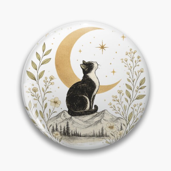 Item preview, Tuxedo Cat Under Crescent Moon | Botanical Nature Art designed and sold by Lumivo Studio.