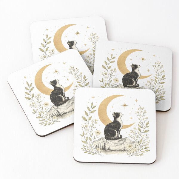 Item preview, Tuxedo Cat Under Crescent Moon | Botanical Nature Art designed and sold by Lumivo Studio.