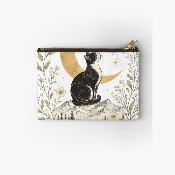 Item preview, Tuxedo Cat Under Crescent Moon | Botanical Nature Art designed and sold by Lumivo Studio.