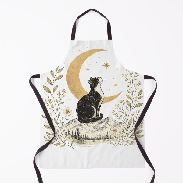 Item preview, Tuxedo Cat Under Crescent Moon | Botanical Nature Art designed and sold by Lumivo Studio.