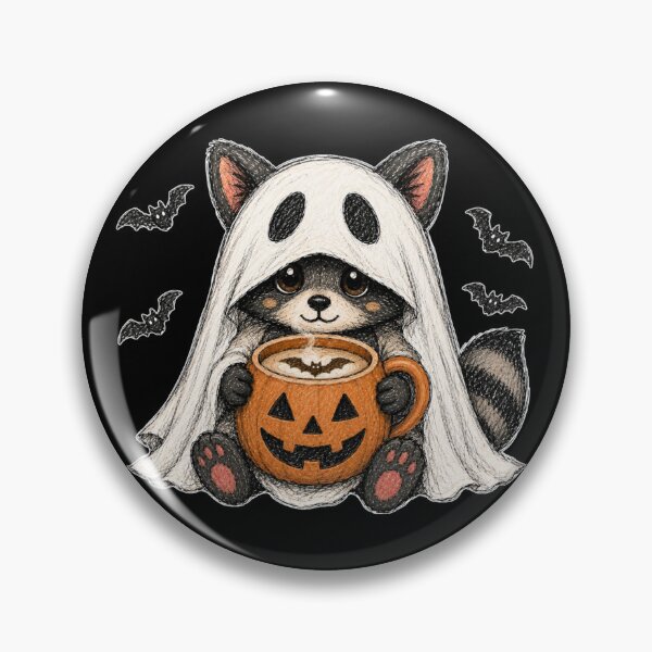Item preview, Cute Ghost Raccoon Pumpkin Coffee Halloween Illustration designed and sold by GibasVisuals.
