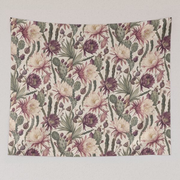 Item preview, Night Cactus Bloom Botanical Pattern designed and sold by VerdantStudio.