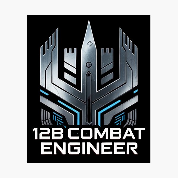 Item preview, 12B Combat Engineer — Futuristic Metallic Tech Emblem U.S. Army MOS Military Graphic Black Outline designed and sold by GFamilyC.