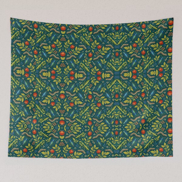 Item preview, Garden Insects Teal Seamless Pattern designed and sold by VerdantStudio.