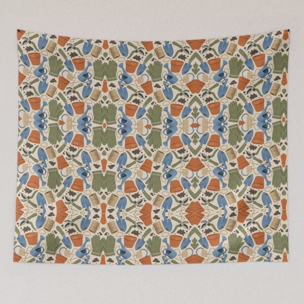 Item preview, Garden Tools Paper Collage Pattern designed and sold by VerdantStudio.