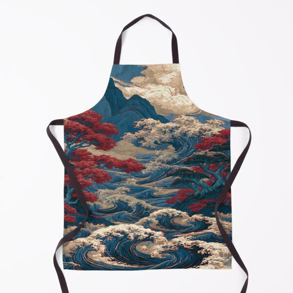 Item preview, The Eternal Dance of Water and Earth; Japanese Wave Landscape - Red Maples & Blue Mountains designed and sold by RAYBIL.