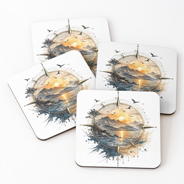 Item preview, Golden Compass Sunset Landscape – Nautical Adventure Art designed and sold by SP319.