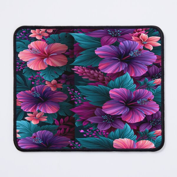 Item preview, The Secret Garden of the Nocturnal Tropics: Neon Tropical Hibiscus - Exotic Floral Pattern of Hibiscus & Monstera on a Dark Background designed and sold by RAYBIL.