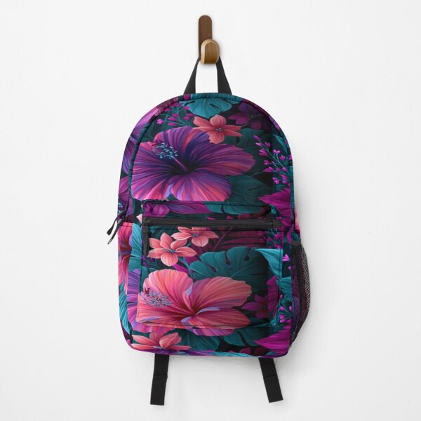 Item preview, The Secret Garden of the Nocturnal Tropics: Neon Tropical Hibiscus - Exotic Floral Pattern of Hibiscus & Monstera on a Dark Background designed and sold by RAYBIL.