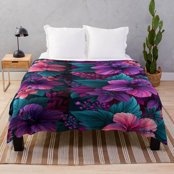 Item preview, The Secret Garden of the Nocturnal Tropics: Neon Tropical Hibiscus - Exotic Floral Pattern of Hibiscus & Monstera on a Dark Background designed and sold by RAYBIL.