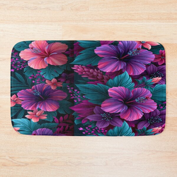 Item preview, The Secret Garden of the Nocturnal Tropics: Neon Tropical Hibiscus - Exotic Floral Pattern of Hibiscus & Monstera on a Dark Background designed and sold by RAYBIL.