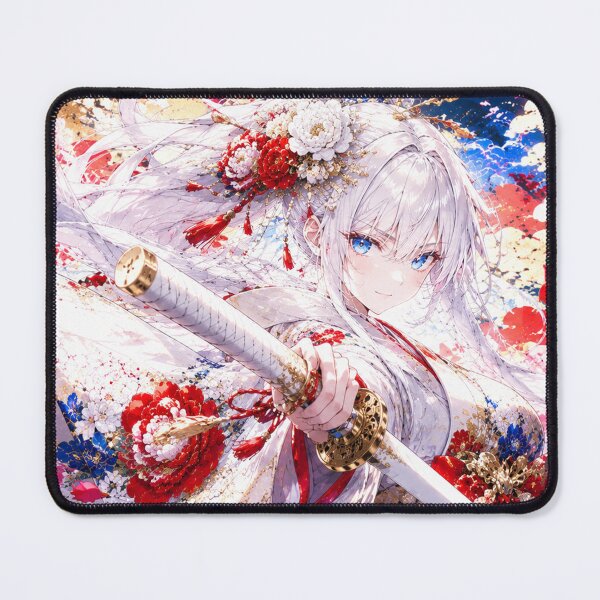 Item preview, White Haired Anime Samurai with Cherry Blossoms designed and sold by Japan-kanji-ya.