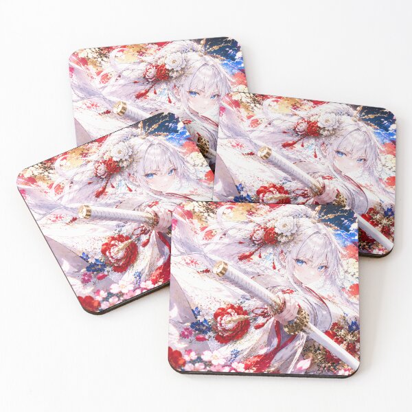 Item preview, White Haired Anime Samurai with Cherry Blossoms designed and sold by Japan-kanji-ya.
