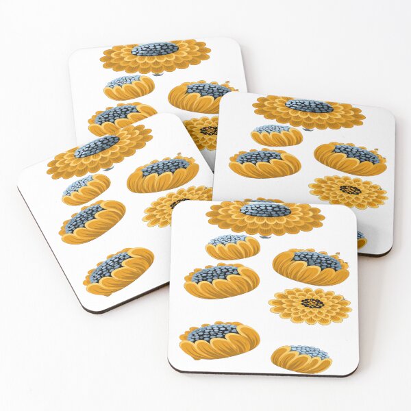Item preview, The Graphic Garden of Eternal Sunflowers: Stylized Yellow & Blue Sunflowers - Folk Art Floral Motif on a Black Background designed and sold by RAYBIL.