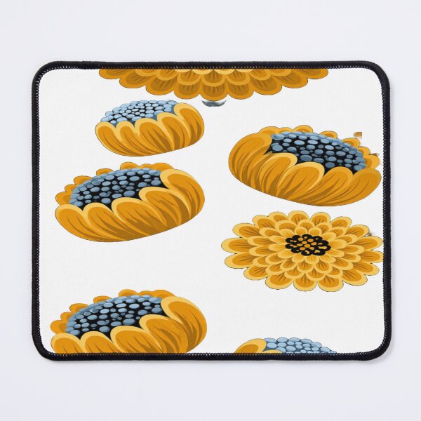 Item preview, The Graphic Garden of Eternal Sunflowers: Stylized Yellow & Blue Sunflowers - Folk Art Floral Motif on a Black Background designed and sold by RAYBIL.