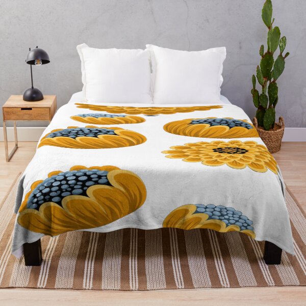 Item preview, The Graphic Garden of Eternal Sunflowers: Stylized Yellow & Blue Sunflowers - Folk Art Floral Motif on a Black Background designed and sold by RAYBIL.