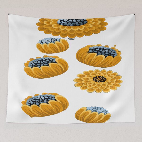 Item preview, The Graphic Garden of Eternal Sunflowers: Stylized Yellow & Blue Sunflowers - Folk Art Floral Motif on a Black Background designed and sold by RAYBIL.