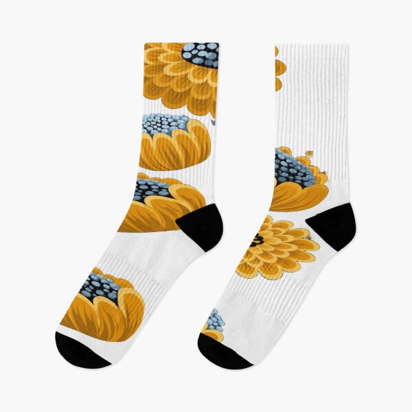Item preview, The Graphic Garden of Eternal Sunflowers: Stylized Yellow & Blue Sunflowers - Folk Art Floral Motif on a Black Background designed and sold by RAYBIL.