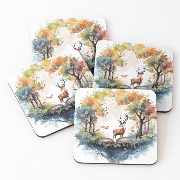 Item preview, 	Enchanted Forest Deer Rising from Open Book Watercolor designed and sold by ZetaLoom.