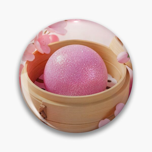 Item preview, Pink Glitter Dim Sum Bun in Bamboo Steamer with Sakura Blossoms designed and sold by EmeraldeaArt.