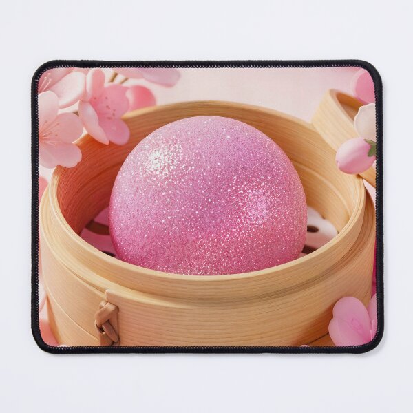 Item preview, Pink Glitter Dim Sum Bun in Bamboo Steamer with Sakura Blossoms designed and sold by EmeraldeaArt.