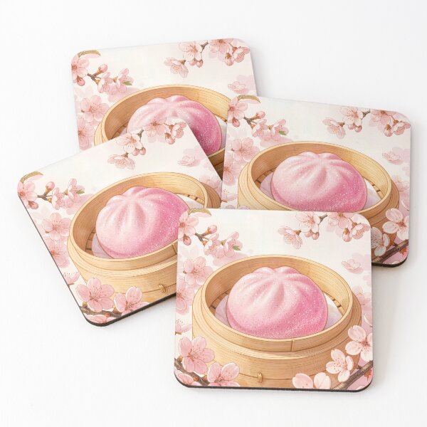 Item preview, Pink Dreamy Squishy Bun in Bamboo Steamer with Sakura Twigs designed and sold by EmeraldeaArt.