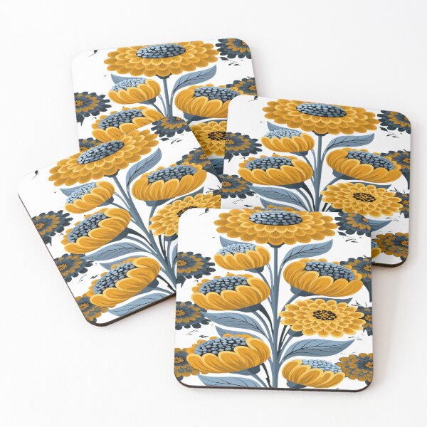 Item preview, The Graphic Garden of Stylized Yellow & Blue Sunflowers - Folk Floral Pattern designed and sold by RAYBIL.
