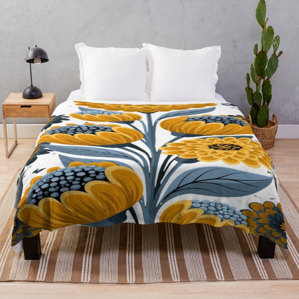 Item preview, The Graphic Garden of Stylized Yellow & Blue Sunflowers - Folk Floral Pattern designed and sold by RAYBIL.
