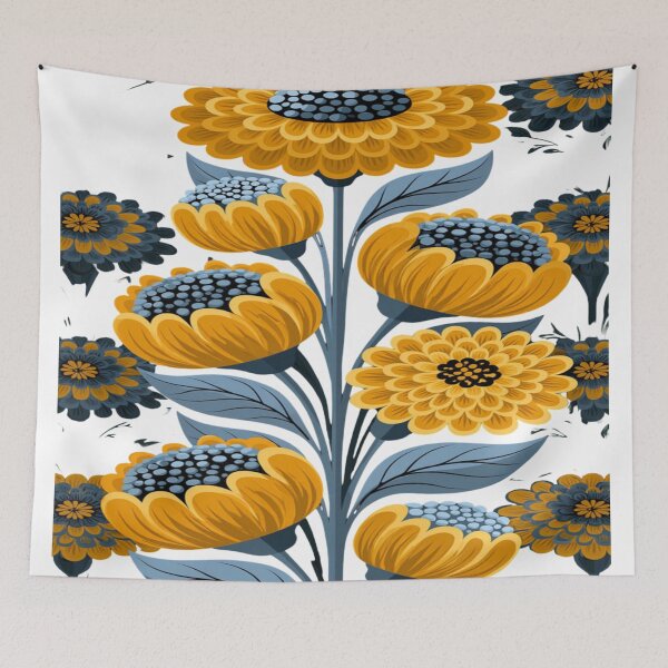 Item preview, The Graphic Garden of Stylized Yellow & Blue Sunflowers - Folk Floral Pattern designed and sold by RAYBIL.