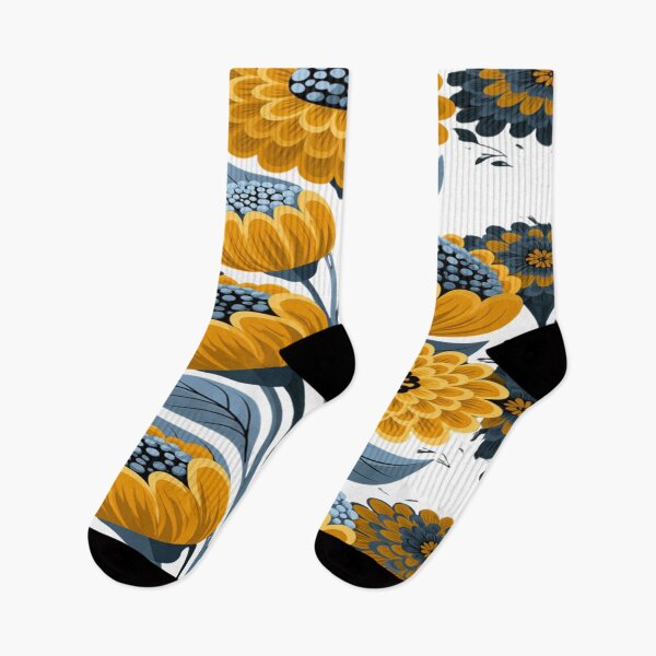 Item preview, The Graphic Garden of Stylized Yellow & Blue Sunflowers - Folk Floral Pattern designed and sold by RAYBIL.