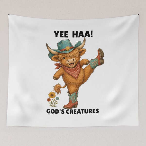 Item preview, Yee Hee! Highland Cow God's Creatures Cowboy  designed and sold by Rosie's Wildflower Boutique.