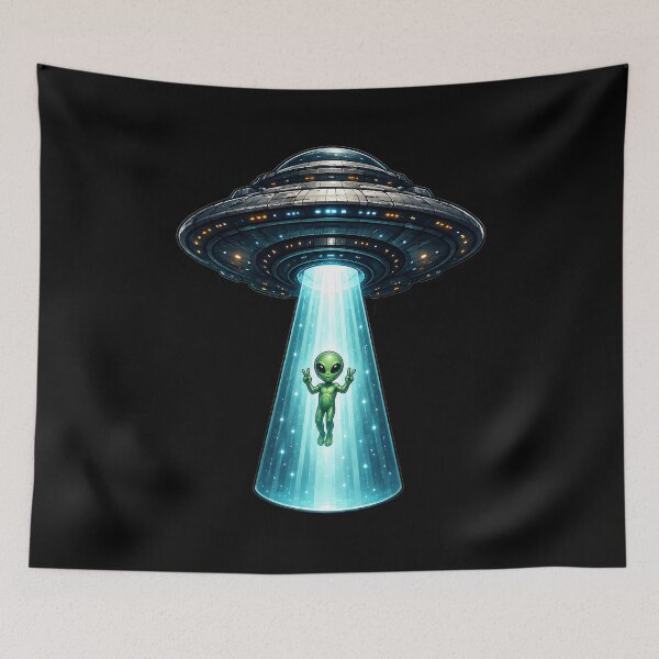 Item preview, Alien Flashing Peace Signs While Being Abducted by Giant UFO designed and sold by builtforyou.