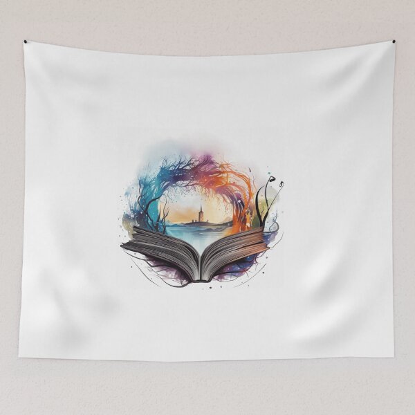 Item preview, 	Mystical Tower Landscape Rising from Open Book Watercolor designed and sold by ZetaLoom.