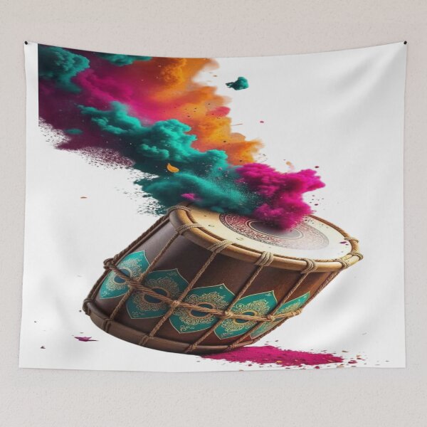 Item preview, The Rhythm of Sacred Colors: Dholak Drum & Holi Powder Explosion - Music & Colors of the Indian Festival designed and sold by RAYBIL.