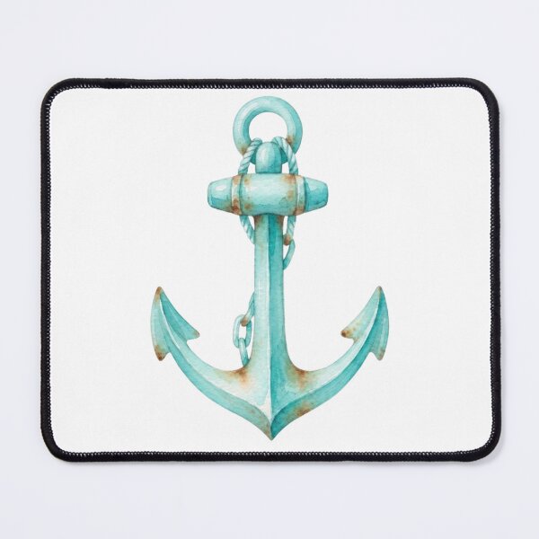 Item preview, Watercolor Mint Blue Anchor with Rustic Rust Details - Nautical Maritime Illustration designed and sold by VibranPalette.