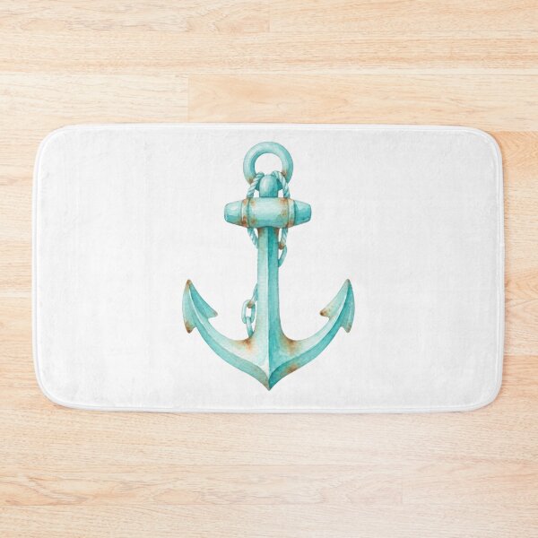 Item preview, Watercolor Mint Blue Anchor with Rustic Rust Details - Nautical Maritime Illustration designed and sold by VibranPalette.